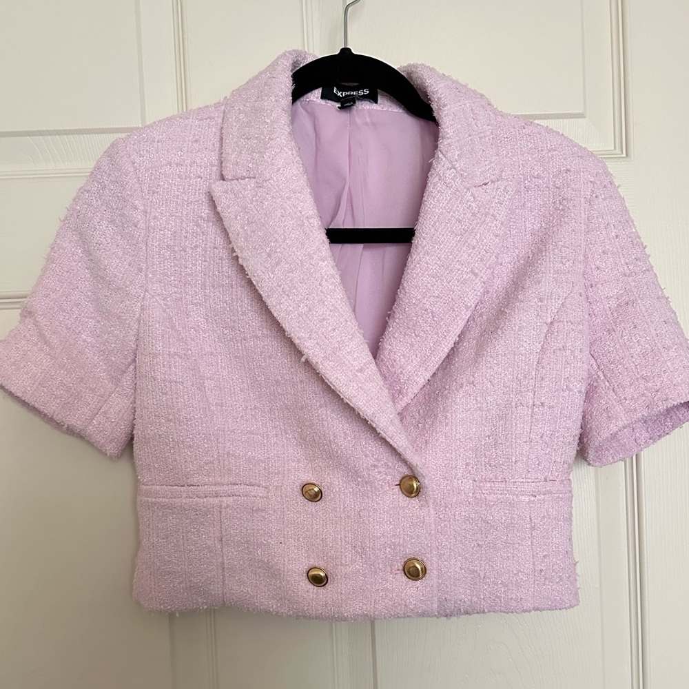 Express Cropped Boucle Double Breasted Blazer size S pink